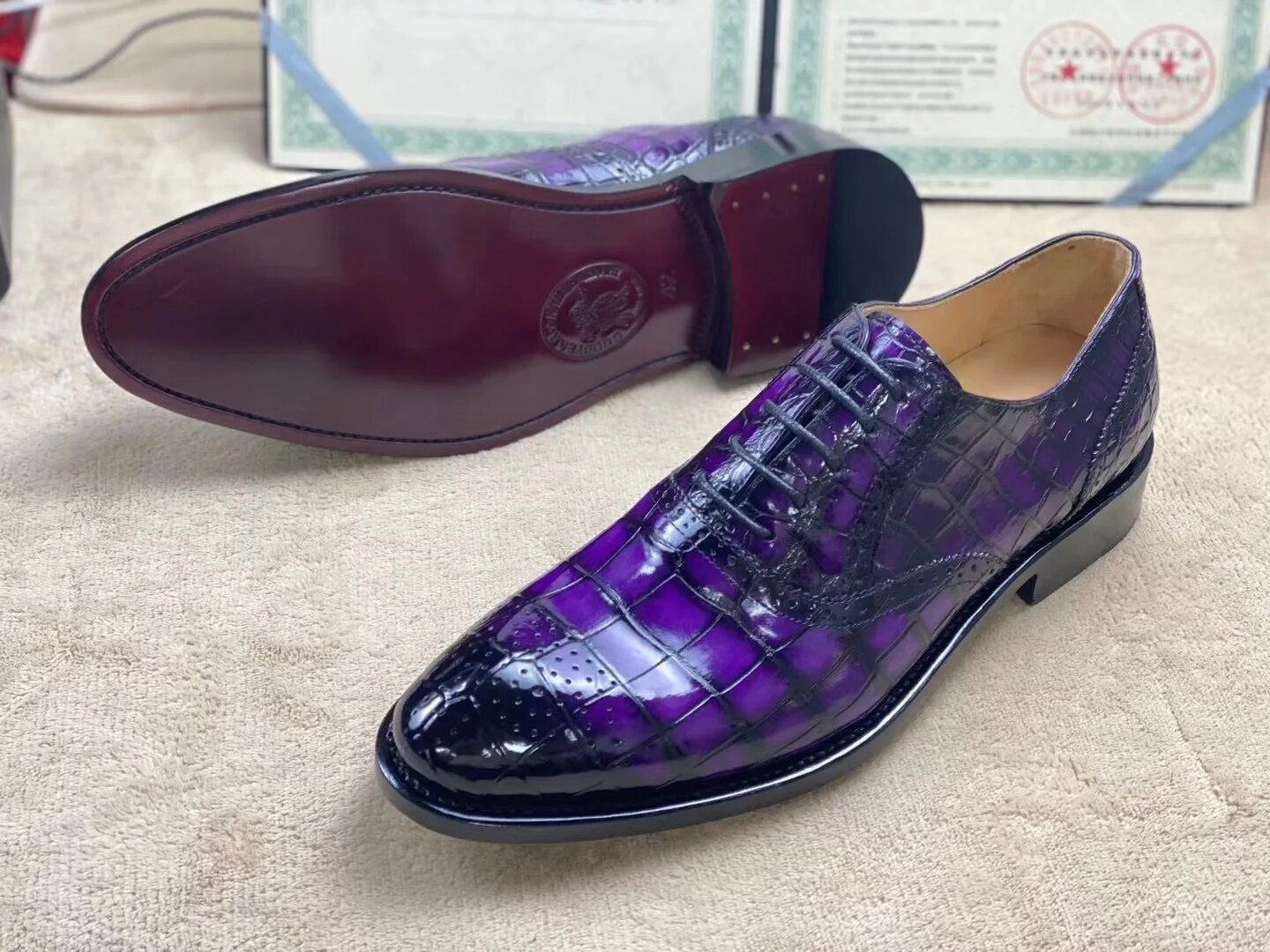 Sipriks Billionaire Purple Crocodile Leather Oxfords Shoes Boss Men's Wedding Wear Goodyear Welted Shoe Italian Custom Patina 44