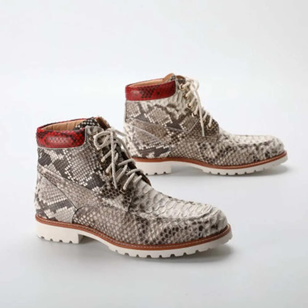 dae Spring 2023 new python skin men's leather men shoes high top men's Martin boots British style casual male boots snake skin