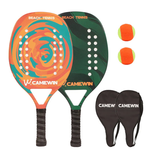 CAMEWIN Casual Beach Tennis Racket (Carbon +Glass Fiber Frame) Paddle Set,2 Paddles,2 Balls,and 2 Cover Bags.