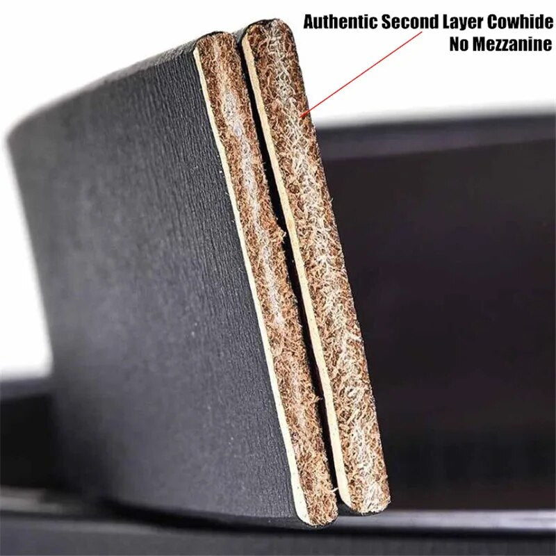 200pcs Authentic 3.5cm Width Men Genuine Leather Belts,Second Layer Cowhide Automatic Buckle Waistband,without Belt Buckle 125cm