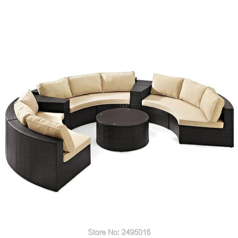 6pcs Rattan Half Moon Outdoor Sofa Garden Furniture Set Semi Circle Sofa Wicker woven swiming pool couch Sets custom color size