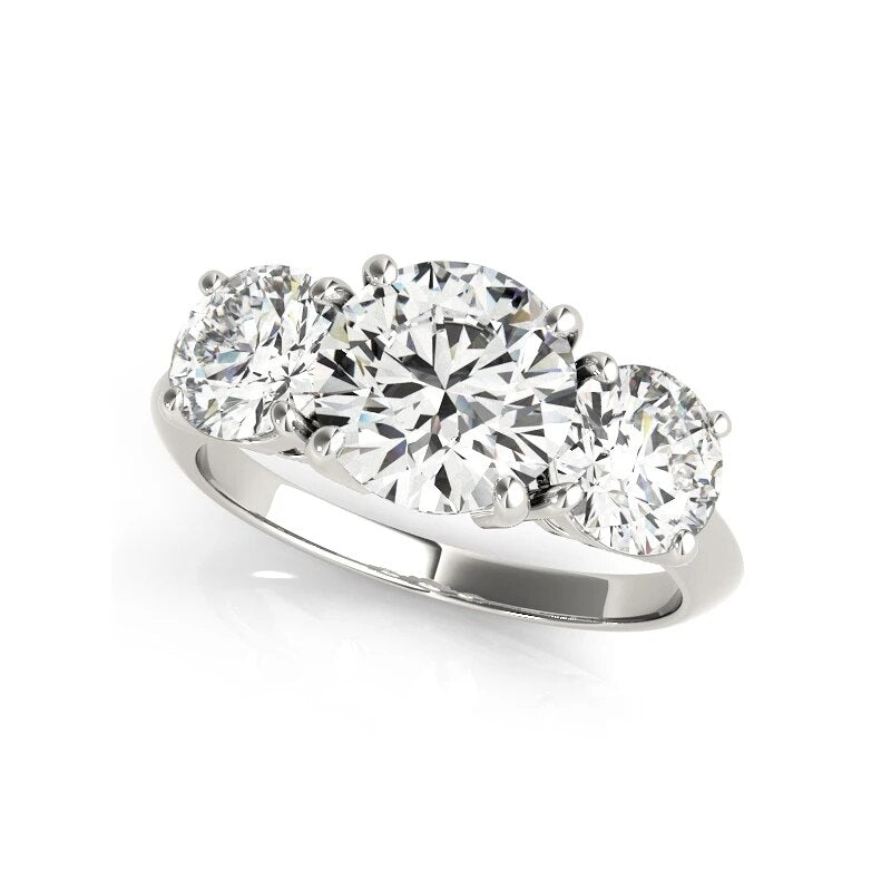 LESF 925 Sterling Silver Women's Ring 3 Stones 2 Carats Round Cut SONA Simulated Diamond Wedding Engagement Rings