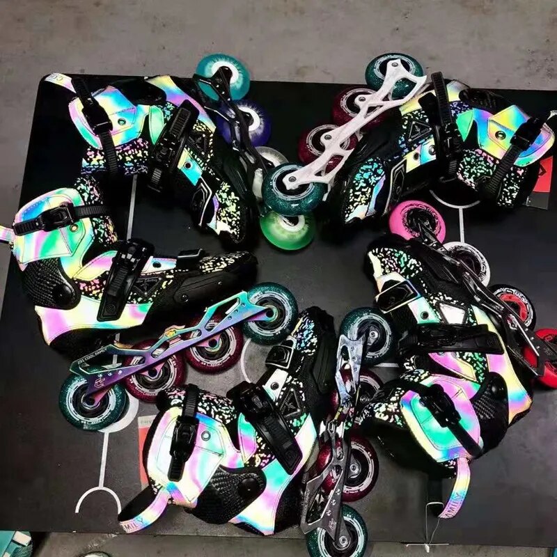 Carbon Fiber Boots Reflective Slalom Skating Shoes for Adults Shine Inline FSK Skates Roller Sneakers Street 85A Mellon Rockered