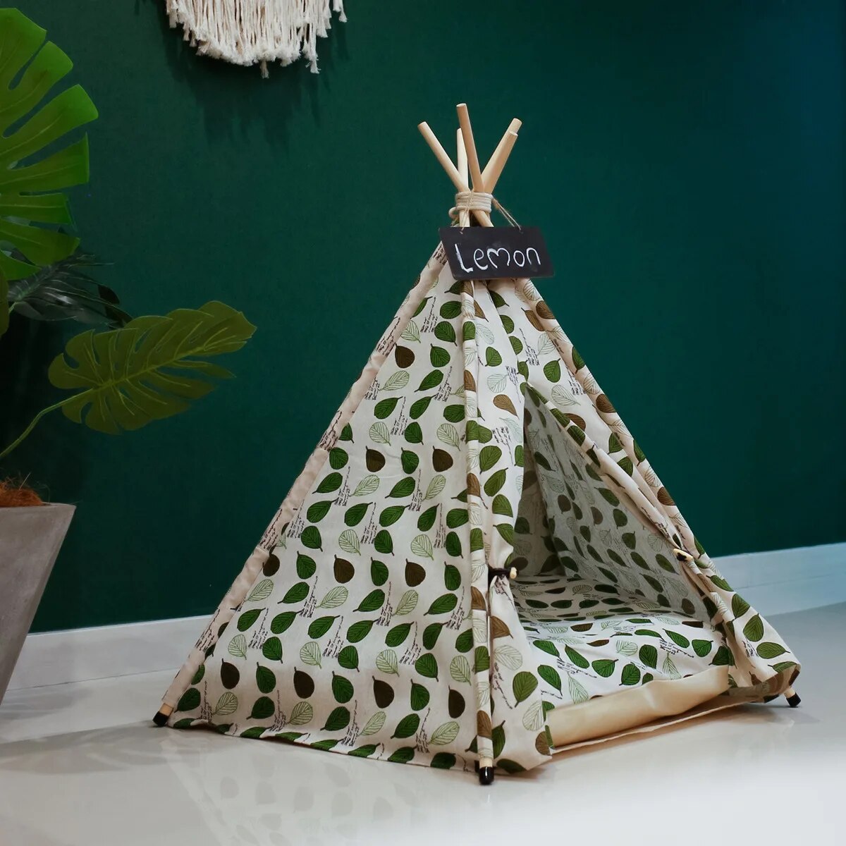 Cat Teepee Bed Dog House Canvas Pet Tent Indoor Outdoor Portable Puppy Houses Kennel with Cushion for Small Puppy Cats Kittens