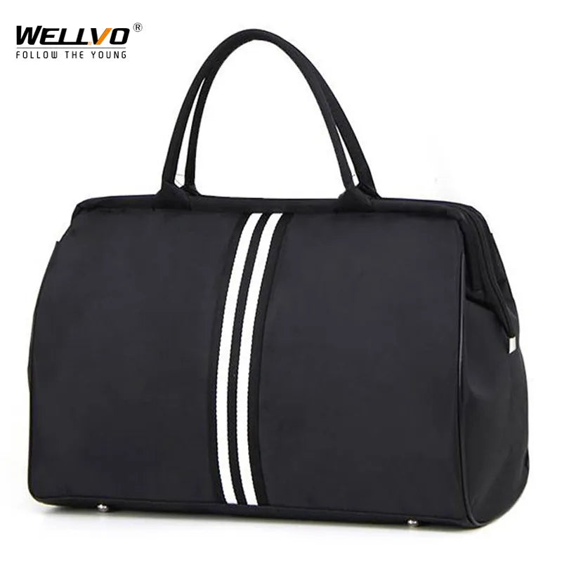 Korean Version Overnight Weekend Traveling Bag Strip Handbag Big Travel Bag Luggage Men's Foldable Duffle Bags 2023 New XA637ZC