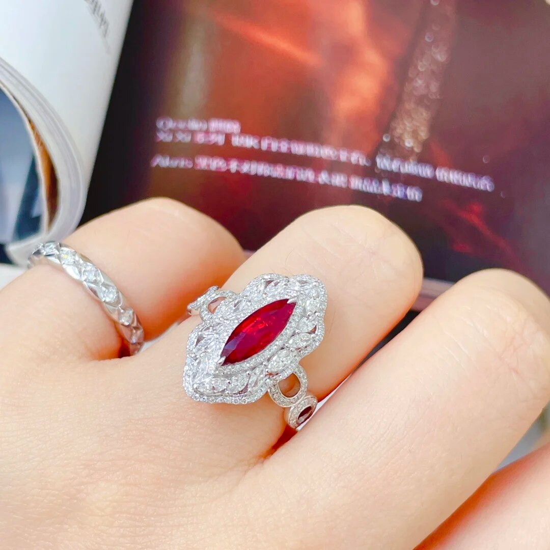 LR713 Ruby Ring Fine Jewelry Solid 18K Gold Nature Red Ruby 1.2ct Diamonds Rings for Women Fine Presents
