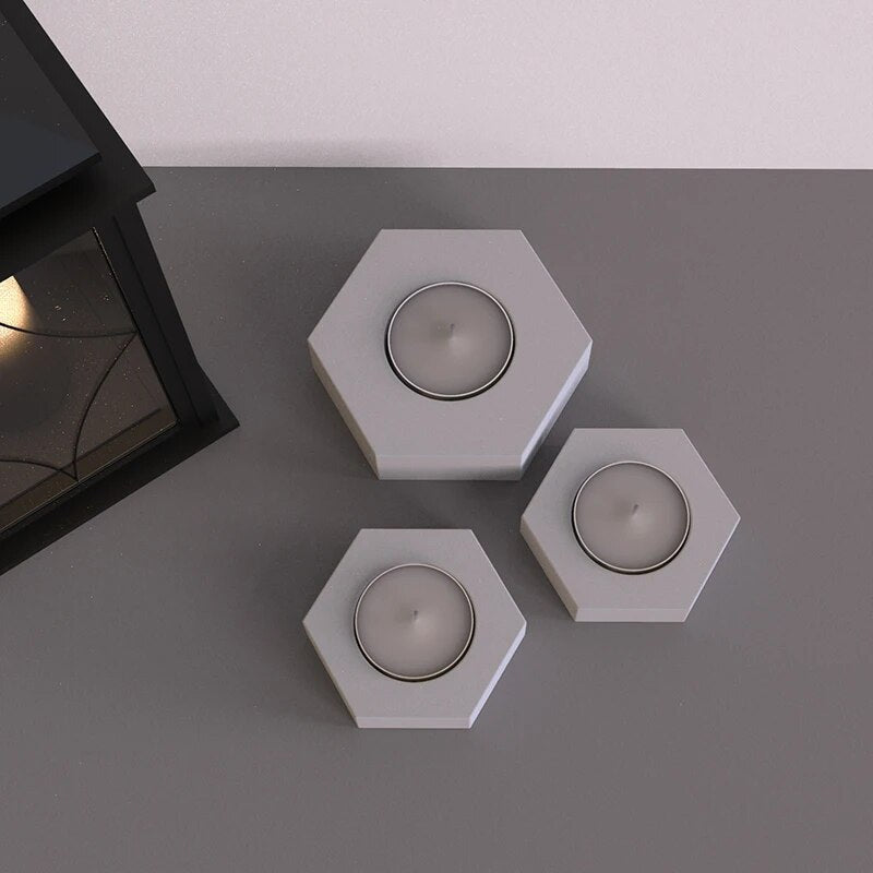 Hexagon cement candlestick silicone mold plaster candlestick decoration pieces home cafe romantic candlestick silicone mold