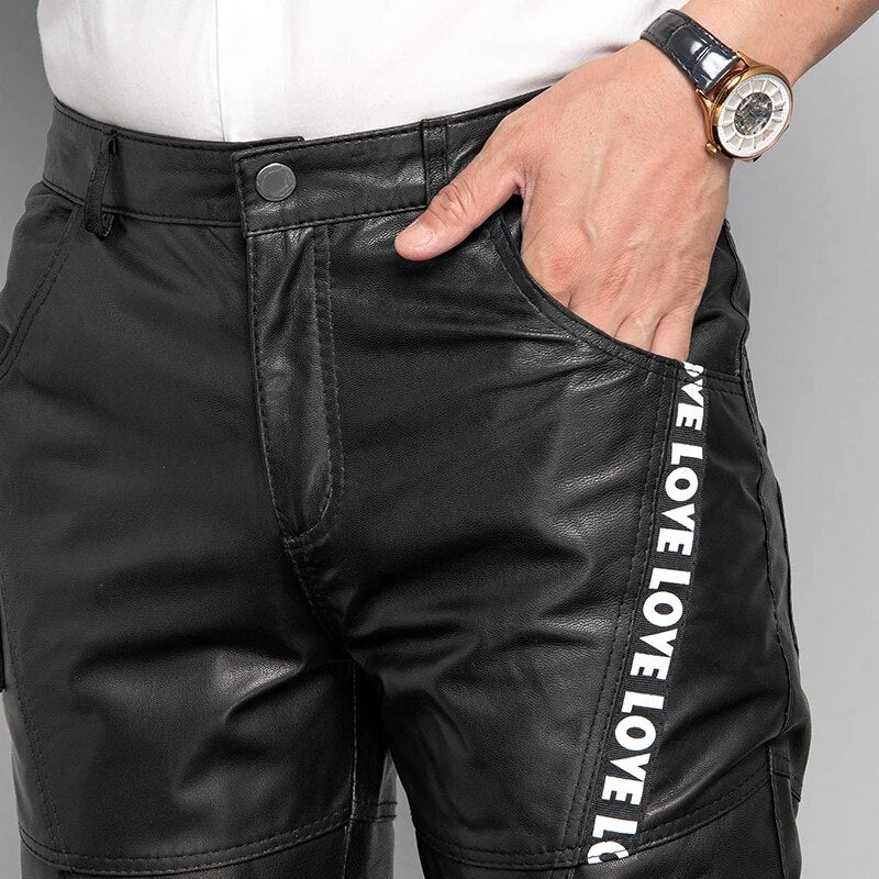 Genuine Leather Pants Men Real Sheepskin Motorcycle Male Trousers Autumn Winter Fashion Korean Hip Hop Punk Streetwear Plus Size