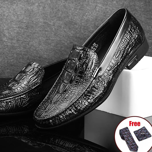 Phenkang Men Leather Alligator Texture Slip-On Casual Shoes Male Sneakers loafer Mens Coffee Men's Loafers Driving Shoes