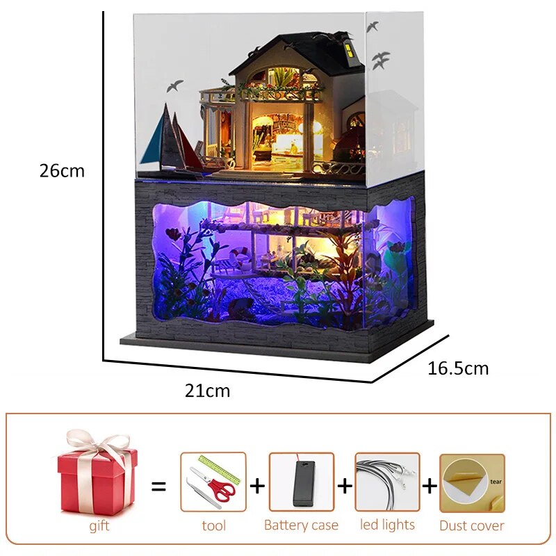 Diy Miniature Dollhouse Kit Big Houses Sea Villa Wooden Doll House With Furniture Roombox Assemble Toys Kids Birthday Gifts Casa