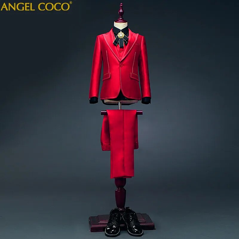Children's Formal 5pcs Suit Sets Flower Boy Wedding Party Prom Birthday Dress Costume Kids Blazer Vest Shirts Pants Outfits