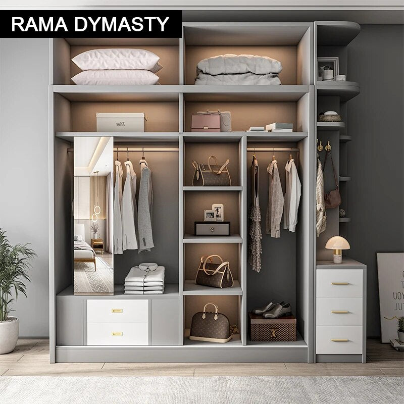Wardrobe storage large capacity fashion wardrobe double hanging assembly cabinet reinforcement sliding wooden closet furniture