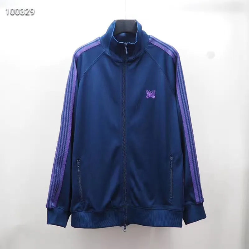 2020FW Needles AWGE Jackets Men Women 1:1 Top Version Butterfly Embroidery AWGE Jacket Stripes NEEDLES Coats - KAISERINC