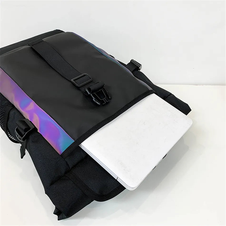 Trend Cool Men's Reflective Backpack Large Capacity Waterproof Travel Backpacks Fashion School Backpack for Teenager Big Bag Men