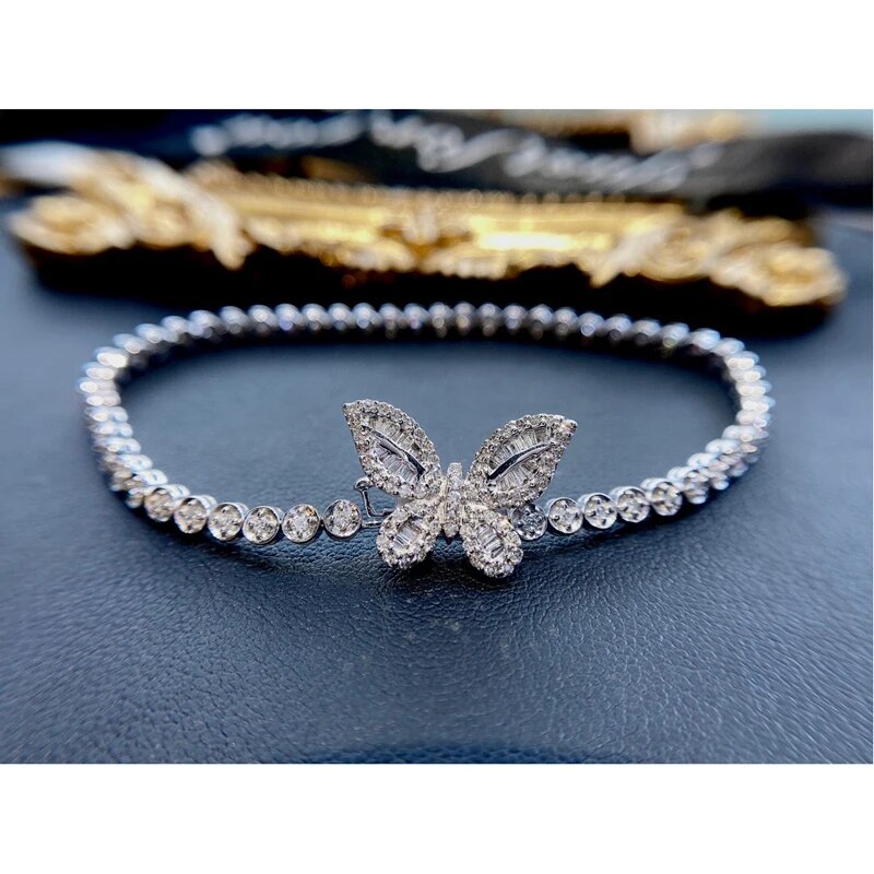 Aazuo Real 18K Pure Solid White Gold Real Diamonds 1.0ct Butterfly Tennis Bracelet For Woman Upscale Trendy  Engagement Party
