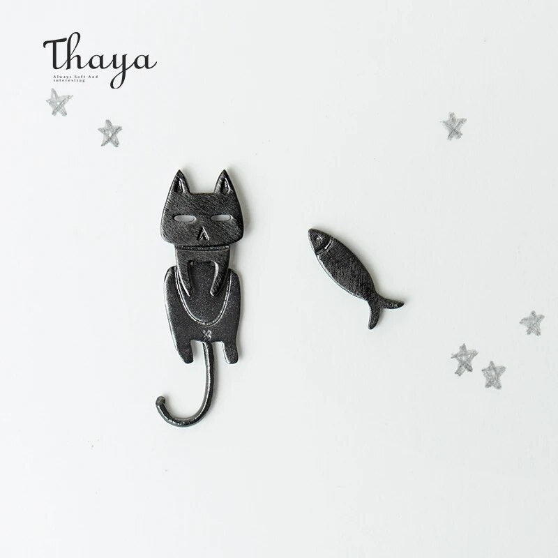 Thaya Cute Cat Fish Trendy Earrings Female S925 Sterling Silver Animal Ear Hook Stud For Women Lovely Party Gifts