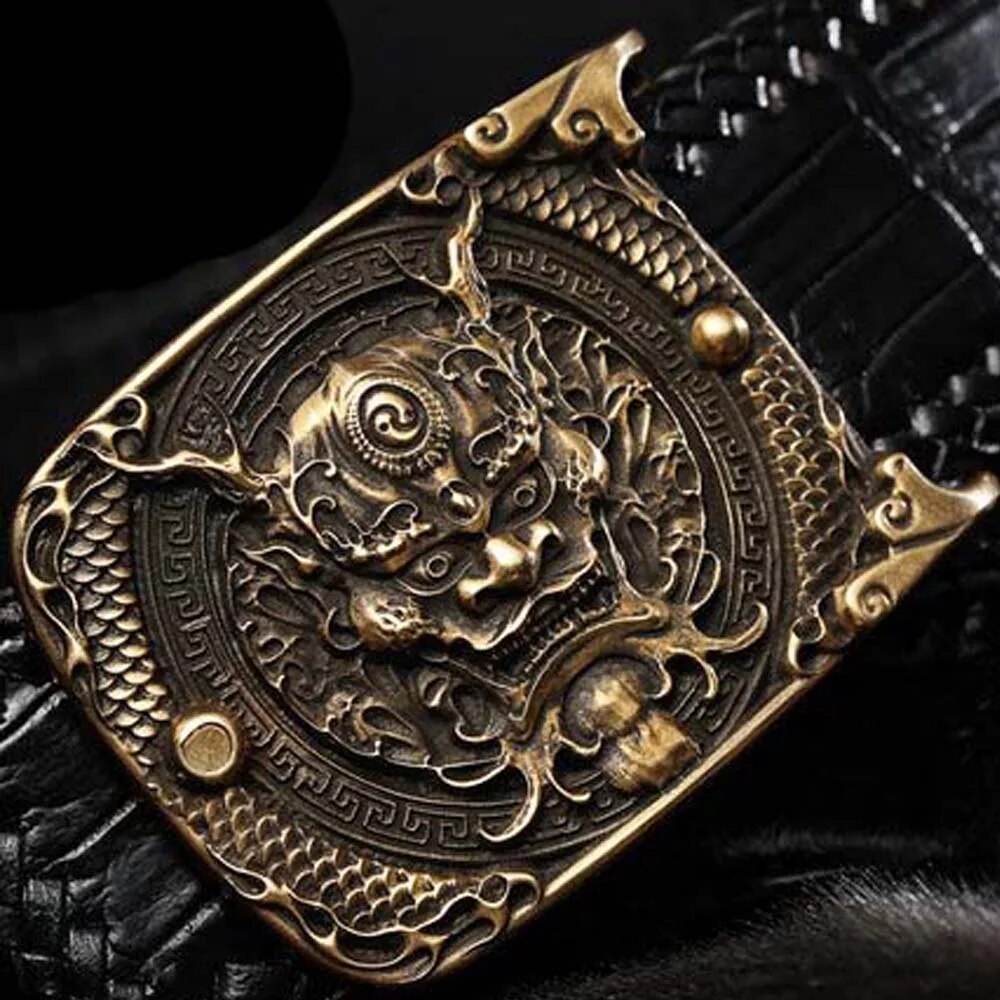gete import  Estuarine crocodile leather belt  Men crocodile belt  brass  Carving  dragon  Smooth buckle  high-grade  men blet