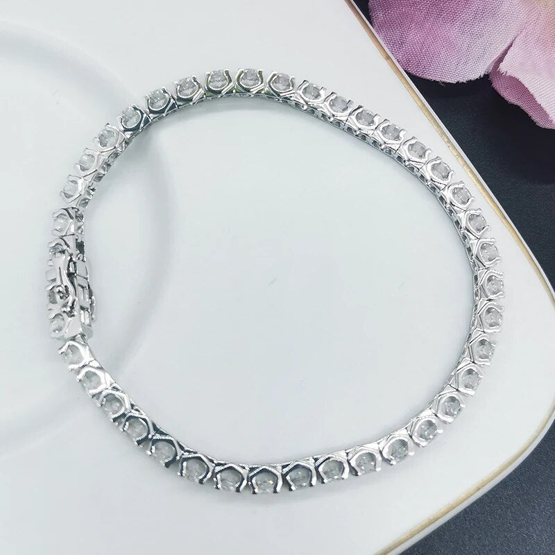 CxsJeremy 14K White Gold 3.5mm Round Cut Moissanite Tennis Bracelet Setting 4 Prongs Wedding Anniversary Handmade Diamond Gifts