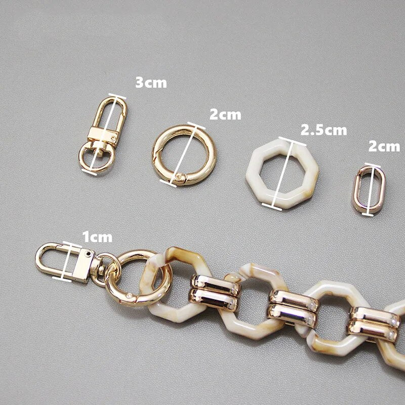 40/80cm Woman Handbag Chain Black Solid Color Acrylic Metal Bag Chain Luxury Bag Strap With Gold Buckle Women Shoulder Bag Strap