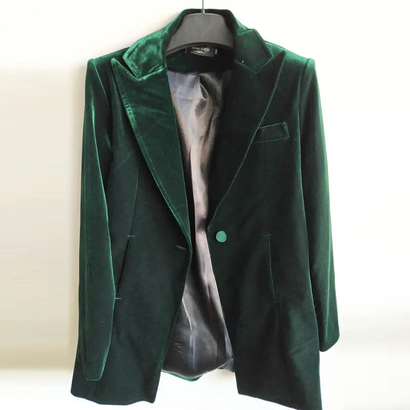 New Female High Quality Chic Tops Europe women's velvet blazer Slim Fit Long OL jacket Ladies Blouses Suit Coat Free Shipping
