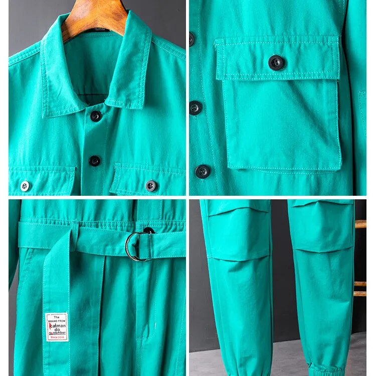 Fashion Casual Overalls Jumpsuits Men Women Long Sleeve Workwear Work Clothing Streetwear Cargo Pants Onesie Rompers Plus Size