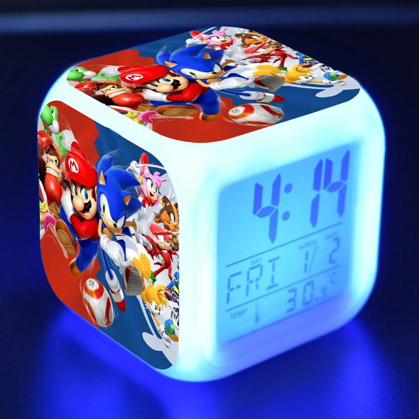 Sonic Figure model LED Clock Alarm 7Colorful Touch Light Desk Watch Sonic Figurine Hedgehog Toys for Children birthday gift
