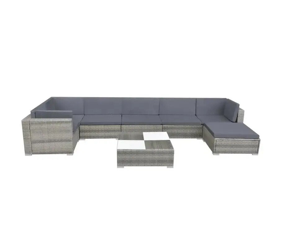 8 pcs Outdoor Rattan Sofa Garden Lounge Set with Cushions Poly Rattan Grey for Outdoor Furniture only ship to uk