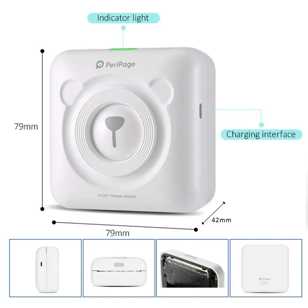 PeriPage Mini Portable Thermal Printer Handheld Photo Printer 58 Mm Printing Wireless Bluetooth Mini Android IOS Printers