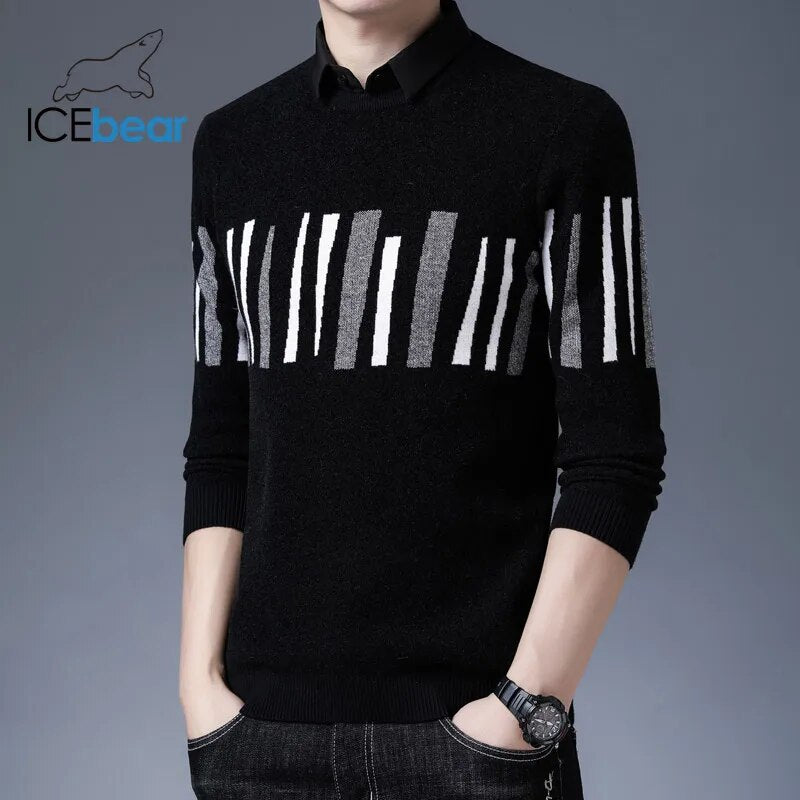 ICEbear 2021 Fall New Products Men's Long Sleeve Shirt Collar Pullover Fashionable Patterned Men's Clothing 1927