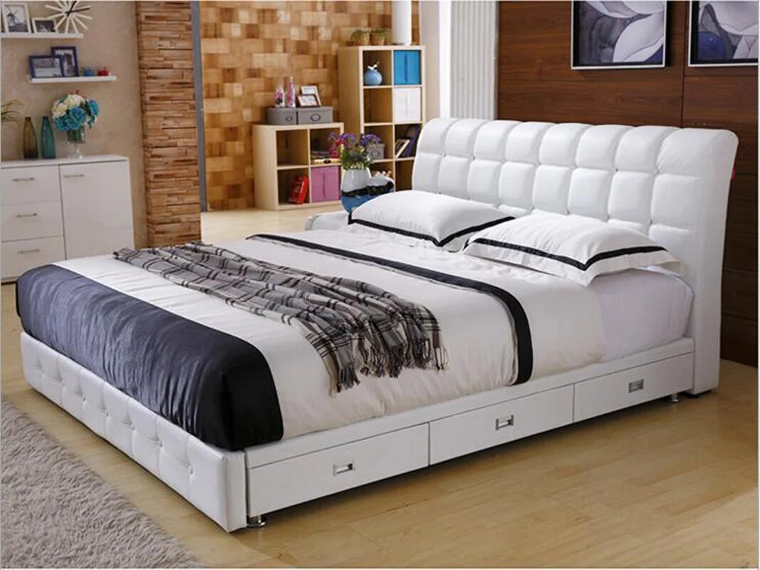 High quality factory price royal large king size Genuine leather soft bed 2 people bedroom furniture soft bed a1246