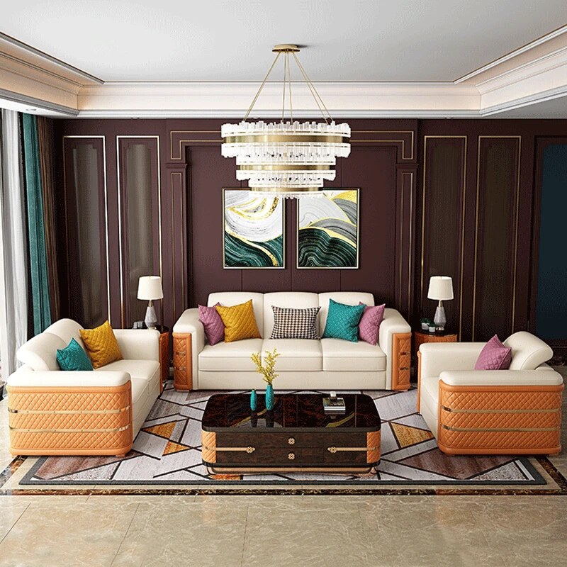 Post-Modern Luxury Leather Combination Sofa Italian Living Room Creative Customizable Large-Sized House Luxury Villa Furniture