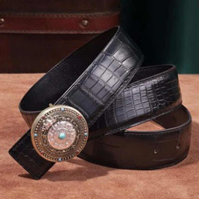 ouluoer Nile  crocodile men belt   high-grade  business  fashion  Round buckle  Smooth buckle men belt  tide