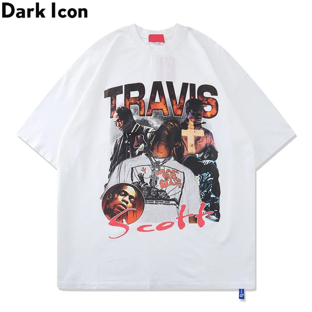 Dark Icon Rapper T-shirt Men Summer Round Neck Hipster Tshirts Street Fashion Tee Shirts Man Black White Tee