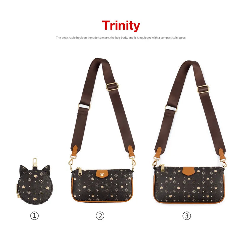 FOXER Women 3 in 1 Set Luxury Signature Printing Crossbody Bag with Coin Purse PVC Leather Monogram Bags Fashion Shoulder Bag