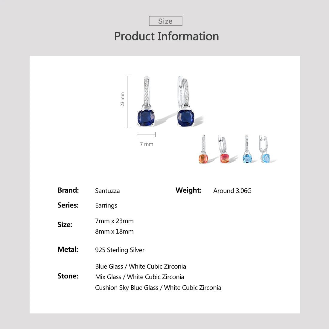 SANTUZZA Pure 925 Sterling Silver Earrings For Women Blue Pink Stones White Cubic Zirconia Dangle Earrings Fashion Fine Jewelry