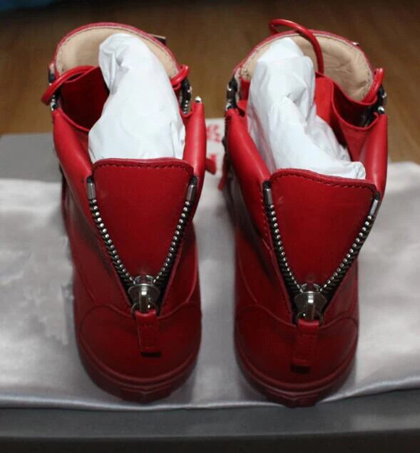 Brand Chentel Noble Leather Men Casual Shoes Party Shoes Men Metal Buckle Flats Sneakers Zipper Lace-Up Unisex Red Color