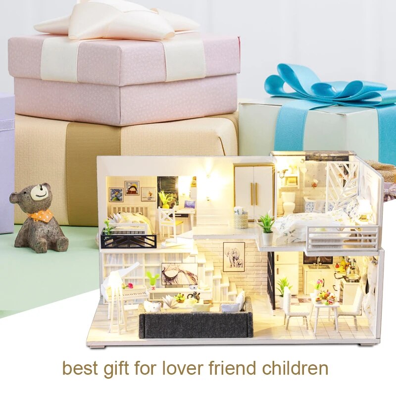 DIY Dollhouse Wooden doll Houses Miniature Doll House Furniture Kit Casa Music Led Toys for Children Birthday Gift