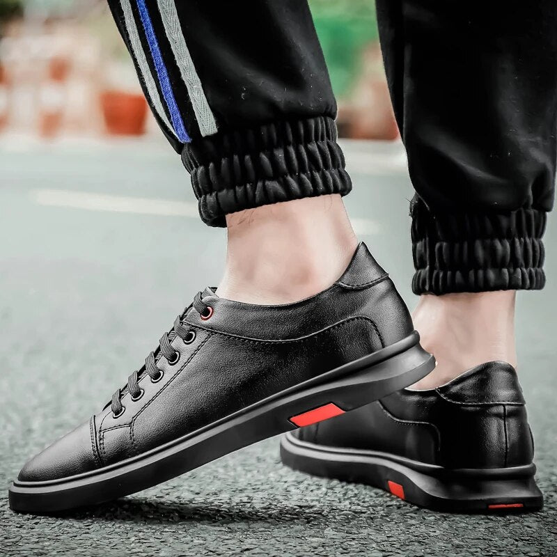 Fashion Men's Shoes Casual Genuine Leather Flats Sneakers Male White Or Black Lace Up Platform Shoe Man Vulcanized Shoes For Men