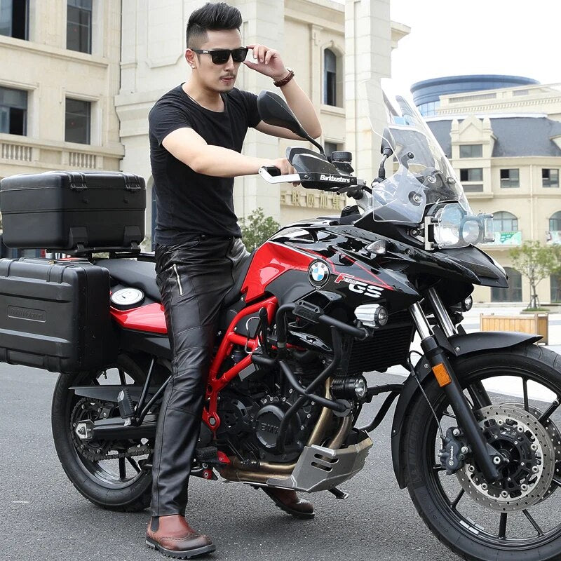 high quality New Men's Genuine Leather Pants Men Tight Locomotive Trousers Korean male Moto Natural sheepskin pencil pants 30-36