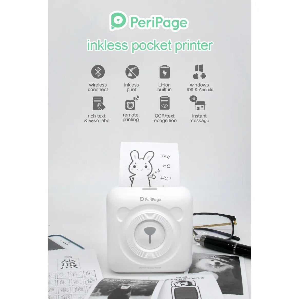 Peripage Mini Portable Thermal Printer Photo Pocket Photo Printer 58 Mm Printing Wireless Bluetooth Android Ios Printers #G3