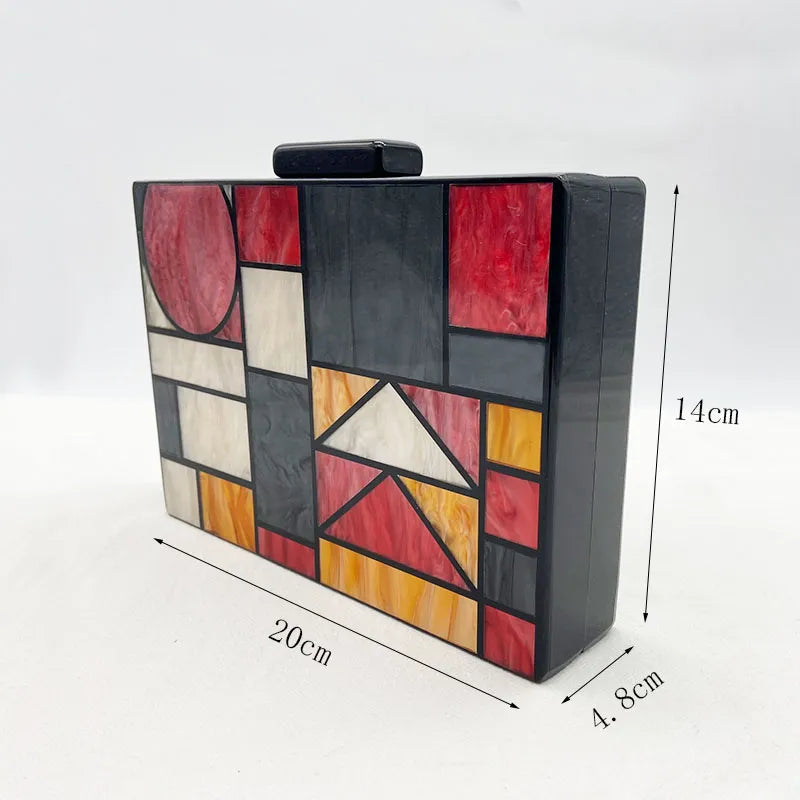 Patchwork Acrylic Handbags Evening Clutches Geometric Chain Shoulder Bag Ladies Party Wallets Purse for Women Free Shipping