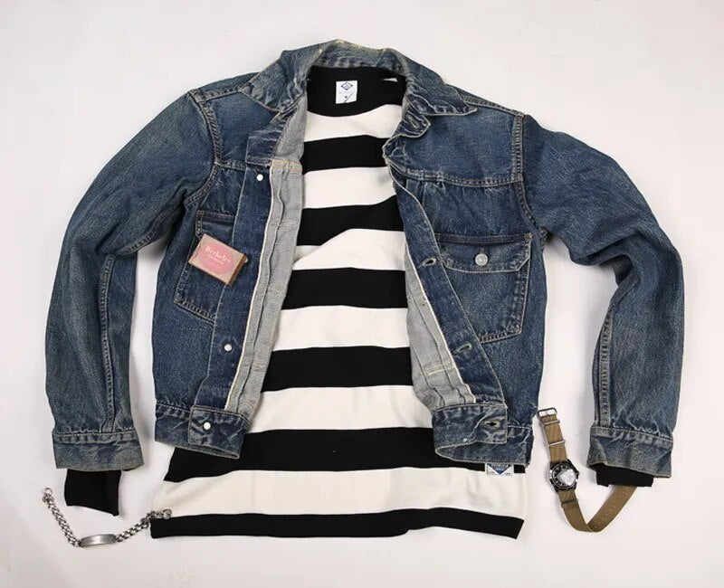 NON STOCK Prison Striped Long Sleeve Tee Shirts Vintage Mens Motorcycle T-Shirt
