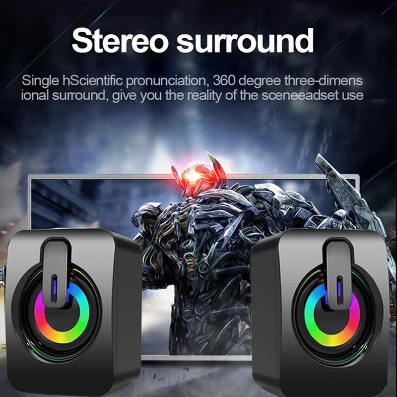 PC Computer Speakers Sound Box For PC HIFI Stereo Microphone USB Wired with LED Light For Desktop Computer