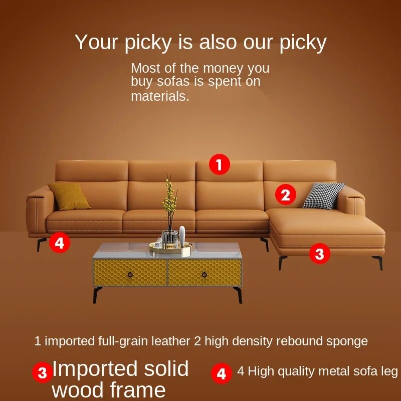 Reap North Leather Sofa Top Layer Nappa Leather Italian Minimalist Sofa Lounge Furniture Small-Sized Combination Sofa