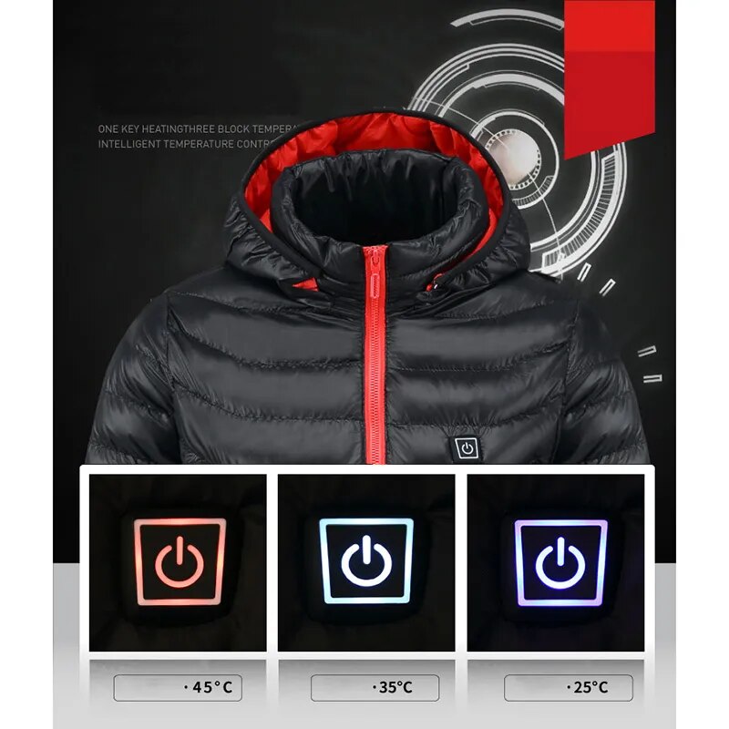 Women USB Electric Battery Heated Jackets Outdoor Long Sleeves Heating Hooded Coat Jackets Warm Winter Thermal Cotton clothes - KAISERINC