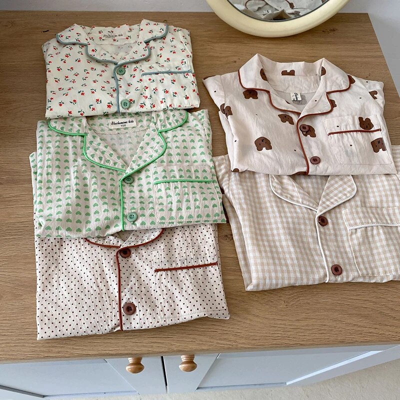 Summer Kids Pajamas Korean Print Suit for Boys and Girls Casual Cotton Sleepwear