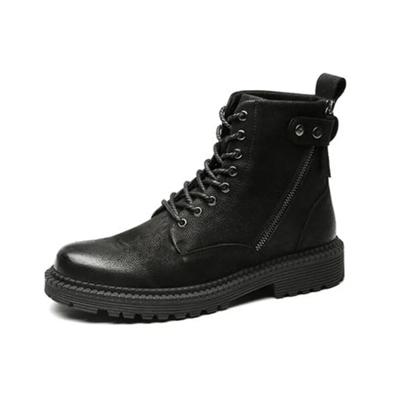 High-rise leather boots  soft leather boots  boots  boots  zipper boots  winter men's shoes black boots.