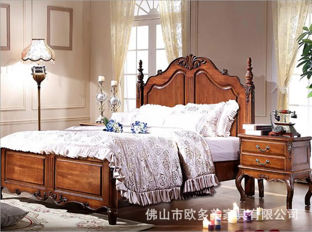 modern American solid wood rubberwood bed 2 people Fashion  bedroom set furniture d1418