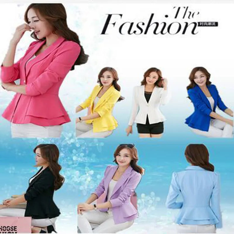 Fashion Hot  New Women Blazers And Jackets Song-sleeve Slim Blazer Ruffle Short Blazer Design Candy Color Outerwear & Coats - KAISERINC