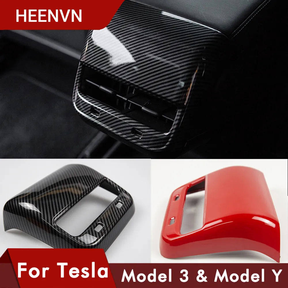 Heenvn 2021 Model3 Car Carbon Fiber ABS Rear Air Vent Outlet Cover Trim For Tesla Model 3 Accessories Interior Model Y Three New